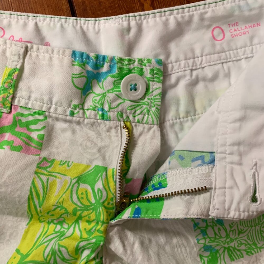 Lilly Pulitzer The Callahan Women's 0 Patchwork 100% Cotton Lioness Shorts GUC - Picture 7 of 16